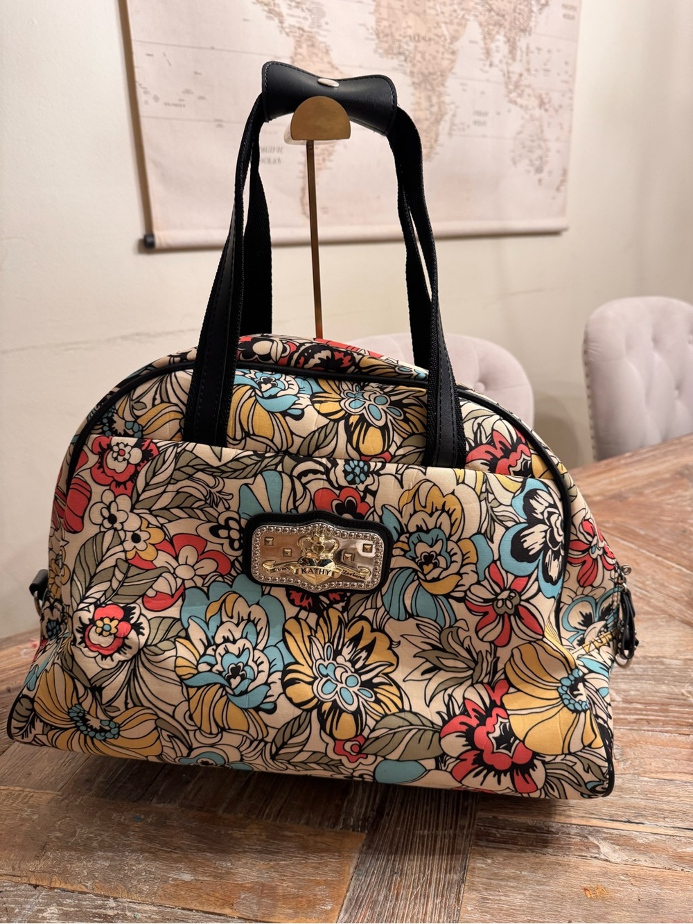 Kathy Van Zeeland Floral Canvas Dome Travel Bag